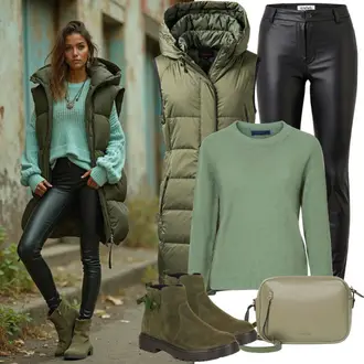 Originals Outfit s Tmavě zelená/Zelená Holínky/Gumová Kotníková Bota/Kožená bunda Adidas Originals "Perfektní pro volný čas"