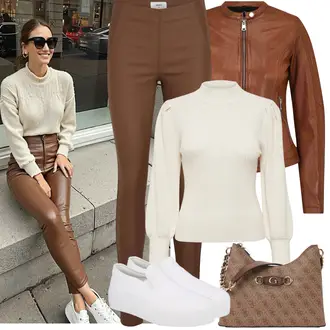 Outfit mit Braun Bikerjacke/KunstLederjacke/Jacke mit Seitlichem Reißverschluss/Leder Bomberjacke/Lederjacke/Motorradjacke/Vintage Lederjacke Freaky Nation "Frühling outfit"