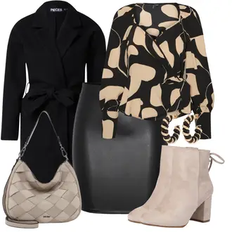 Outfit mit Dunkelgrau/Schwarz/Grau Lederröcke/Lederimitatröcke/Leder Minirock/Bleistiftrock Pieces "Business Look für Damen"