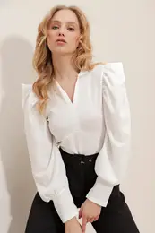 Trend Alaat Stili Dmsk bl krmov lmec Princeznovsk crop top s rukvy