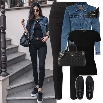 Carina Outfit sa Crna Tenisica s platformom/Niska Tenisica/Skate cipela/Kožna Tenisica Puma "Lagana odjeća"