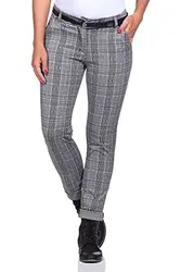 ZARMEXX Karierte Damen Chino Hose Regular Fit Stoffhose Business Lange Hose mit Gürtel Stretch (grau, M)