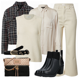 Outfit mit Schwarz Lederjacke/Biker Boot/Chelsea Boot/Flache Stiefelette/Leder Stiefelette/Gummistiefelette Only "Herbstlicher Look"