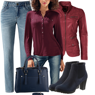 Outfit mit Bordeaux/Rot/Dunkelrot/Rosa Kurzes Oberteil/Blusenoberteil/Poloshirt/Hemdoberteil Default "Henkeltasche"