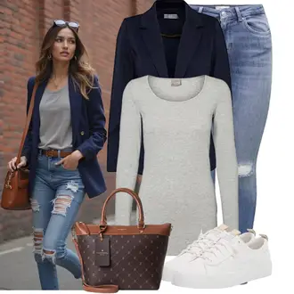 Elegant Outfit mit Dunkelblau/Hellblau Business Anzug/Smoking Blazer/Lässiger Blazer/Blusenblazer/Eleganter Blazer/Boyfriend Blazer/Blazerjacke/Lederjacke für Männer/Lederjacke Fransa "Stylische Kombination für den Frühling"Look: Classic, Sportlich, Schick, Büro, Empire, Edel, Business, Workwear, Elegant, Smart Casual, Ausgefallene, Preppy, Glamourös