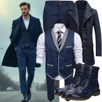 Outfit mit Hellblau/Dunkelblau/Blau Anzugweste/Elegante Weste/Businessweste/Trachtenweste/Blazerweste prince bowtie "Buro Outfit"