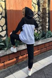 Trend Alaat Stili Women's Black Hooded Shirt With Garnish 3 Thread Inner Raising Sweatshirt