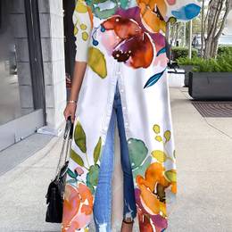 Plus Size Floral Print Dress, Casual Button Front Shirt Dress For Spring, Women's Plus Size Clothing