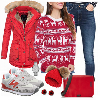 Winter Outfits Lang/Maxi mit Rot MARIKOO "Mariko Jacken"