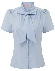 Belle Poque elegant Vintage Retro hellblau Oberteil Damen Kurzarm Tops Sommer Casual Hemd M BP819-3