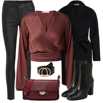 Outfit mit Schwarz/Dunkelblau Scuba-Mantel/Lodenmantel/Midi Mantel/Kaschmir Mantel/Wintermantel Wollmantel/Wollmantel Pieces "Cooles Winter Outfit"