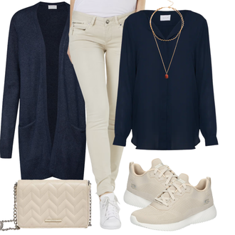 Outfit mit Dunkelblau Bluse und Tunika/Bluse Große Größe/Blusenbody/Bluse Mit Knopf/Bluse mit Stehkragen/Business Bluse/Lederjacke/Langarmbluse/Bügelfreie Bluse/Seidenbluse/Schlupfbluse/Einfarbige Bluse/Businesshemd/Casual Hemd/Business Hemd/Bügelfreies Hemd/Hemdbluse Vila "Freizeit Outfit"