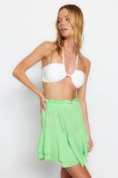 Green Mini Woven Ruffle Beach Skirt