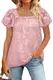 SAMPEEL Damen Bluse Tunika Damen Sommer Oberteile Chiffon Kurzarm Tops Rosa XL