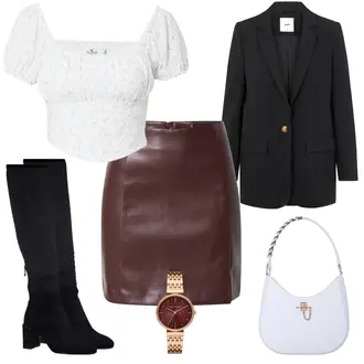 Outfit mit Schwarz/Dunkelblau/Hellblau/Rosa Mantel/Boyfriend Blazer/Lederjacke/Oversize Blazer/Lederjacke für Männer/Lederjacke Object "Datenight Look"