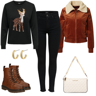 Plateau Mit Absatz Outfit mit Rot SchnürStiefelette Mustang "Glitzer Herbstlook"