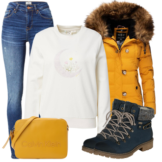 Outfit sa Žuta Skijaška jakna/Zimska Parka/Donja Jakna/Snježna Jakna/Puferica Jakna/Zimska Jakna Navahoo "Outfit za zimu"