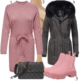 tenues avec Rose Bottine Chelsea/Bottine Plate/Bottine en Caoutchouc/Veste en Cuir About You "tenues parfaite"