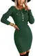Maeau Damen Herbst Elegant Strick Kleider Frühling Pullover Kleid Winter Bleistift Strickkleid mit Knopf Kragen Casual Strick Kleid mit Langarm für Einkaufen Zuhause Arbeit - Grün - M