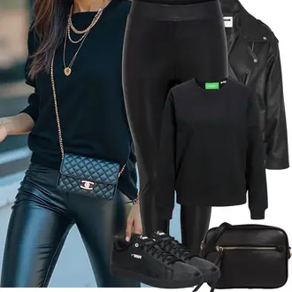 Streetwear Outfit mit Schwarz/Lila Leder Sneaker/Sneaker Low/Skateschuh/Schmaler Sneaker Puma "Frühling outfit"Look: Uni, Hip Hop, Skater, Sportlich, Unisex, Casual, Ausgefallene, Smart Casual, Streetwear, Trendige