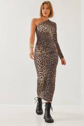 Women's One Shoulder and Gathered Long Dress 375-1