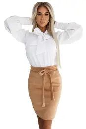 569-1 Suede skirt with tie - caramel color