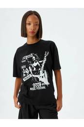 Oversize T-Shirt Slogan Printed Crew Neck Short Sleeve Cotton