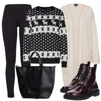 Outfit mit Schwarz Treggings/Leggings mit Schlitz/Push up Legging/Strick Legging/Gym Leggings/Warme Leggings/Sport Leggings/Thermohose/High Waist Legging/Gefütterte Leggings/Lederjacke Champion Authentic Athletic Apparel "Wendy"
