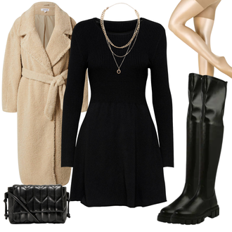 Stiefel Outfits mit Schwarz Strick Große/Strickkleid/Langärmliges Kleid/Langärmliges Winterkleid/SkaterKleid/Pulloverkleid/Winter Strickkleid/Kleid Große Größe/Tunika/Strickjacke Tracht/Kaschmir-Strickjacke/Strickjacke Gefüttert/Lange Strickjacken/Rundhals-Strickjacke/Winter Strickjacke/Wolle Strickjacke Only "Schickes Outfit"