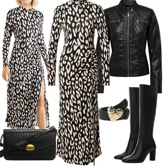Zima Outfit sa Smeđa/Crna/Bijela/Krem Haljina/Haljina Veći Broj/Pletivo Veći Broj Dorothy Perkins "Jesenski outfiti"