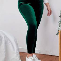 Women's Plus Size Velvet Leggings - , Stretchy & Comfortable, Rich Burgundy Color, Machine Washable, Fall/winter Casual Wear, High Waisted