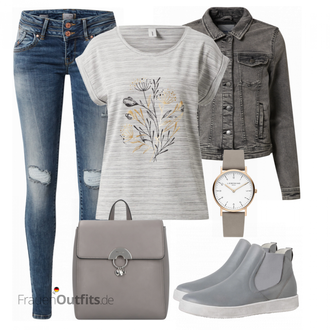 Outfit mit Grau/Dunkelgrau/Hellgrau/Braun Mantel/Jeansjacke/Kurze Jeansjacke/Vintage Jacke/Cordjacke Only "Toller Look für die Freizeit"