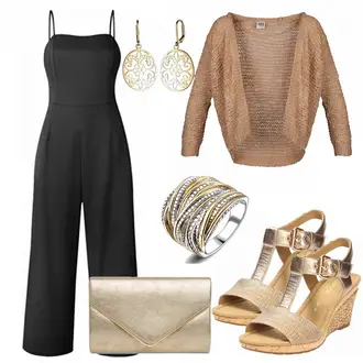 Ausgefallene, Elegant Hochzeit Outfit mit Schwarz Jumpsuit ECOWISH "Cool"Look: Business, Casual, Elegant, Rockabilly, Hochzeit, Party, Abschlussball