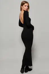 Women's Black U Neck Maxi Dress