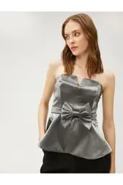 Strapless Bow Detailed Blouse