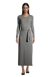 Jersey-Maxikleid mit Bindegrtel im Baumwollmix, Damen, Gre: M Normal, Grau, by Lands'''' End