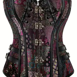 [1 Stück Steampunk Gothic Korsett] 1 Stück Vintage Gothic Steampunk Korsett für Frauen, Polyestergewebe, 280g/m², Schnürung hinten, Hofstil,