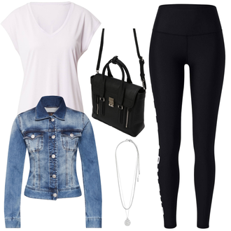 Mit Nieten Outfit mit Blau Jeansjacke/Kurze Jeansjacke Herrlicher "Sportlicher Alltagslook"