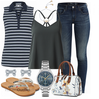 Outfit mit Grau Poloshirt Tom Tailor "Perfekt für den Sommer"