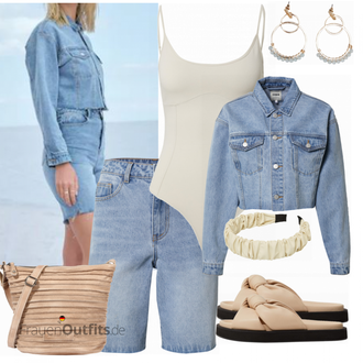 Sommer Outfit mit Hellblau/Blau Mantel/Crop Jacke/Kurzjacke/Jeansjacke/Kurze Jeansjacke/Bluse Große Größe about you x laura giurcanu "Perfekt für den Sommer"