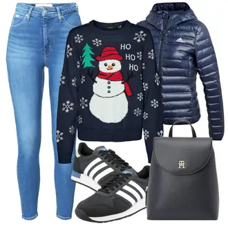 Outfit mit Dunkelblau/Hellblau/Lila Winterpullover/Weihnachtspullover VERO MODA "Outfit für den Herbst"
