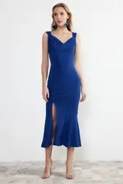 Saks Draped Knitted Elegant Evening Dress