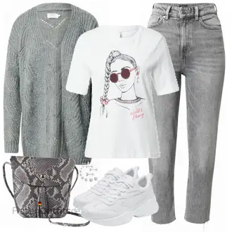 Standesamt Outfit Winter Gast mit Grau/Hellgrau Slim Fit Jeans/Damen 7/8-Länge Jeans/Knöchelstiefel/Caprijeans/Cropped Jeans/Girlfriend Jeans/High Waist Jeans/Jeans mit Schlitz/Mom Jean/Regular-Fit Jeans/Straight Leg Jean/Tapered-Jeans/Winterjacke Only "Lässiger Freizeit Look"