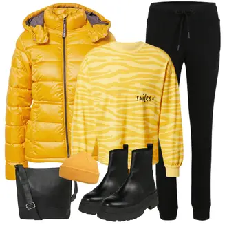 Outfit mit Gelb Bluse Große Größe/Strick Große/Sweatmode/Shirt & Top Große Größe/Women's Fleece Sweatshirts/Lederjacke/Sport Sweatshirt smiles "Winterlicher Look"