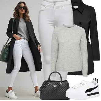 S remenom Outfit sa Crna Kaput Only "Proljetni Outfit"