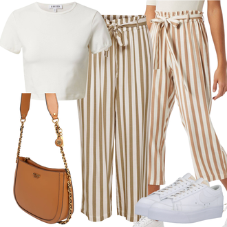 Outfit mit Weiß/Lila Crop Top/Cropped Shirt/T-Shirt & Top Edited "Schickes Sommer Outfit"