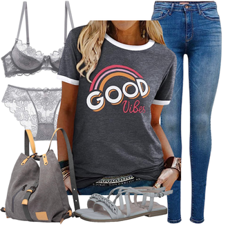 Festival Outfit Sportlich mit Schwarz/Silber/Grau Shirt-Set/Kurzarm T-Shirt/T-Shirt Spruch/Sport-T-Shirt/Lustiges T-shirt/Umstands T-Shirt/Print Shirt/Ausgefallenes T-shirt/Casual T-Shirt Dresswel "Outfit für den Sommer"Look: Stil, Rad, Sportlich, Casual, Coole, Techno