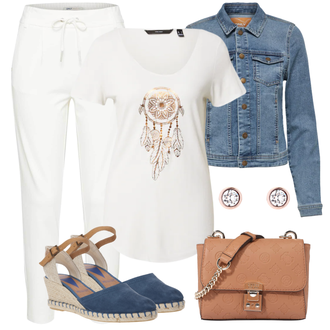 Outfit mit Weiß/Creme/Khaki Hose Große Größe/7/8 Hose/Freizeithose/Baumwollhose/Bügelfaltenhose/Jerseyhose/Jogger Hose/Lange Hose/Musselin Hose/Slim Hose/Schlupfhose/Jogginghose Only "Toller Look für die Freizeit"