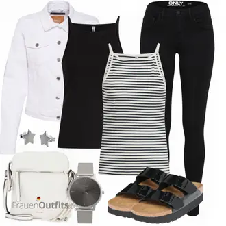 Outfit mit Grau/Creme/Hellgrau/Weiß Mantel/Bluse Große Größe/Crop Jacke/Kurzjacke/Jeansjacke/Shirtjacke/Kurze Jeansjacke/Sommerjacke Only "Schönes Freizeit Outfit"