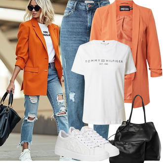 Outfit sa Plava/SvjetloPlava Hlače Jeggings/Traper Tajice/rupa hlača Pieces "Proljetni Outfit"